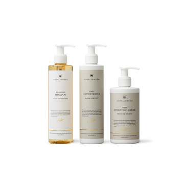 Harklinikken Balancing Shampoo Daily Conditioner and Hydrating Creme Product Set The Essentials Pack Shot Front View